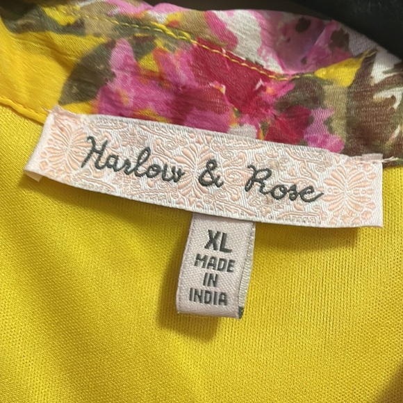 Harlow & Rose yellow and hot pink 3/4 sleeves flared midi dress with belt - Picture 6 of 8